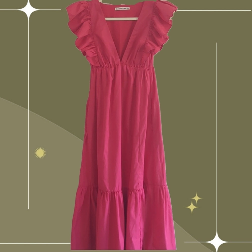 ๐โจ Hot pink frilled shoulder Abercrombie midi dress - Picture 1 of 6